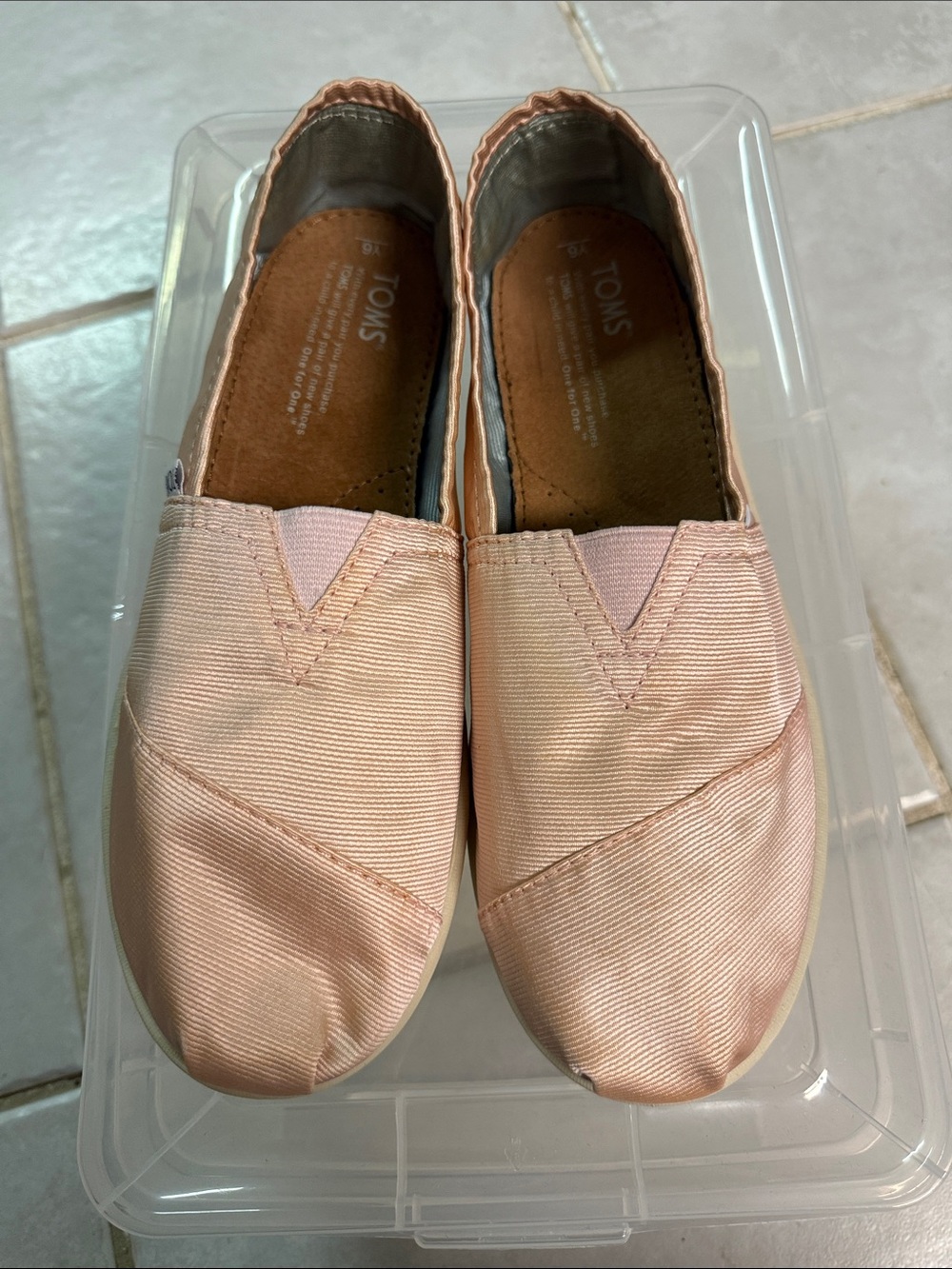 TOMS Women's Slip-On Flats in Blush Pink Satin